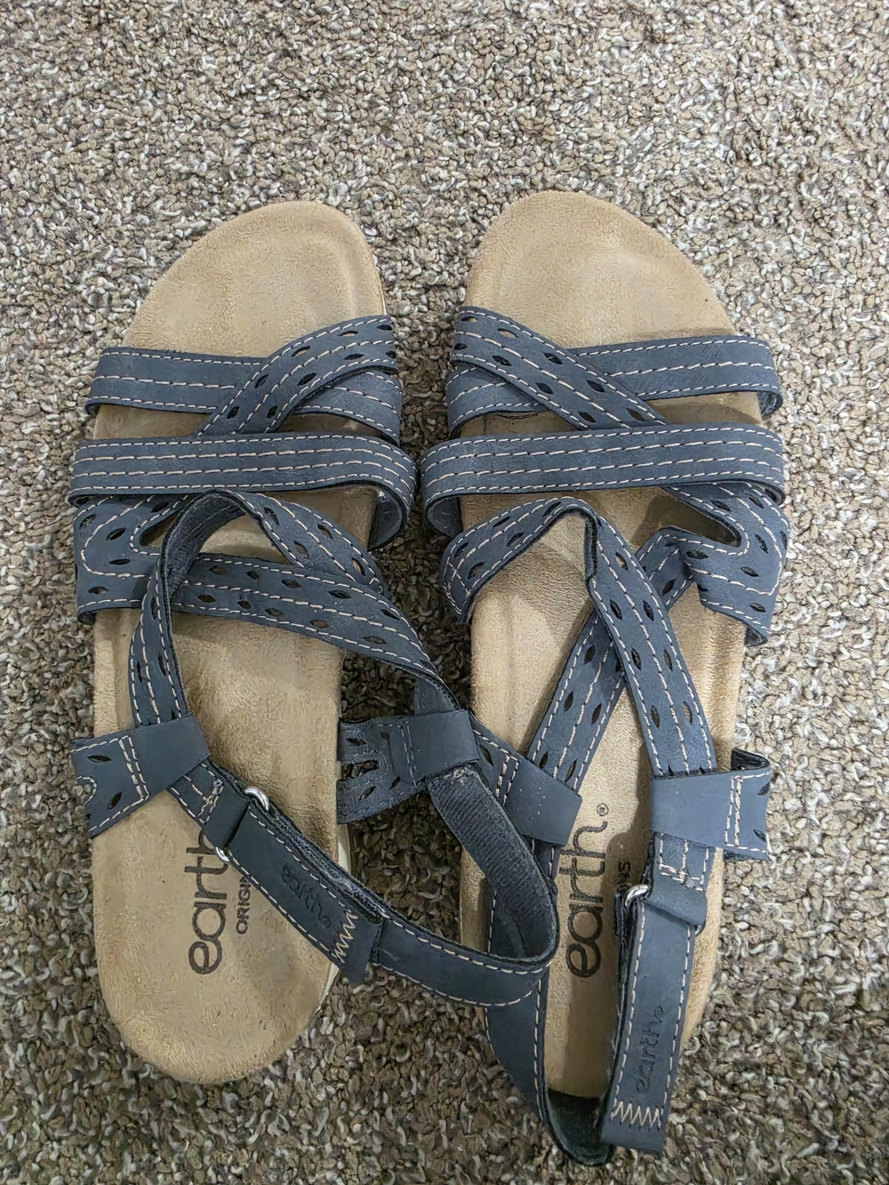 Earth Origins Blue Gray Multi-Strap Comfort Sandals